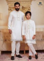 Father & Son Luxury Embroidery Panjabi – White