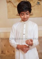 Kids Luxury Embroidery Panjabi –White