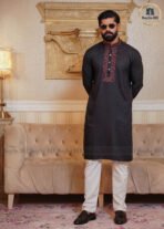 Luxury Embroidery Men’s Panjabi – Black - Image 2