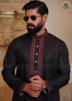 Father & Son Luxury Embroidery Panjabi – Black - Image 2