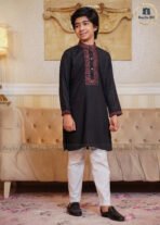 Kids Luxury Embroidery Panjabi – Black