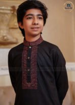 Kids Luxury Embroidery Panjabi – Black - Image 2