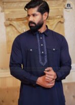 Sultan Men’s Embroidery Kabli Set – Deep Blue - Image 2