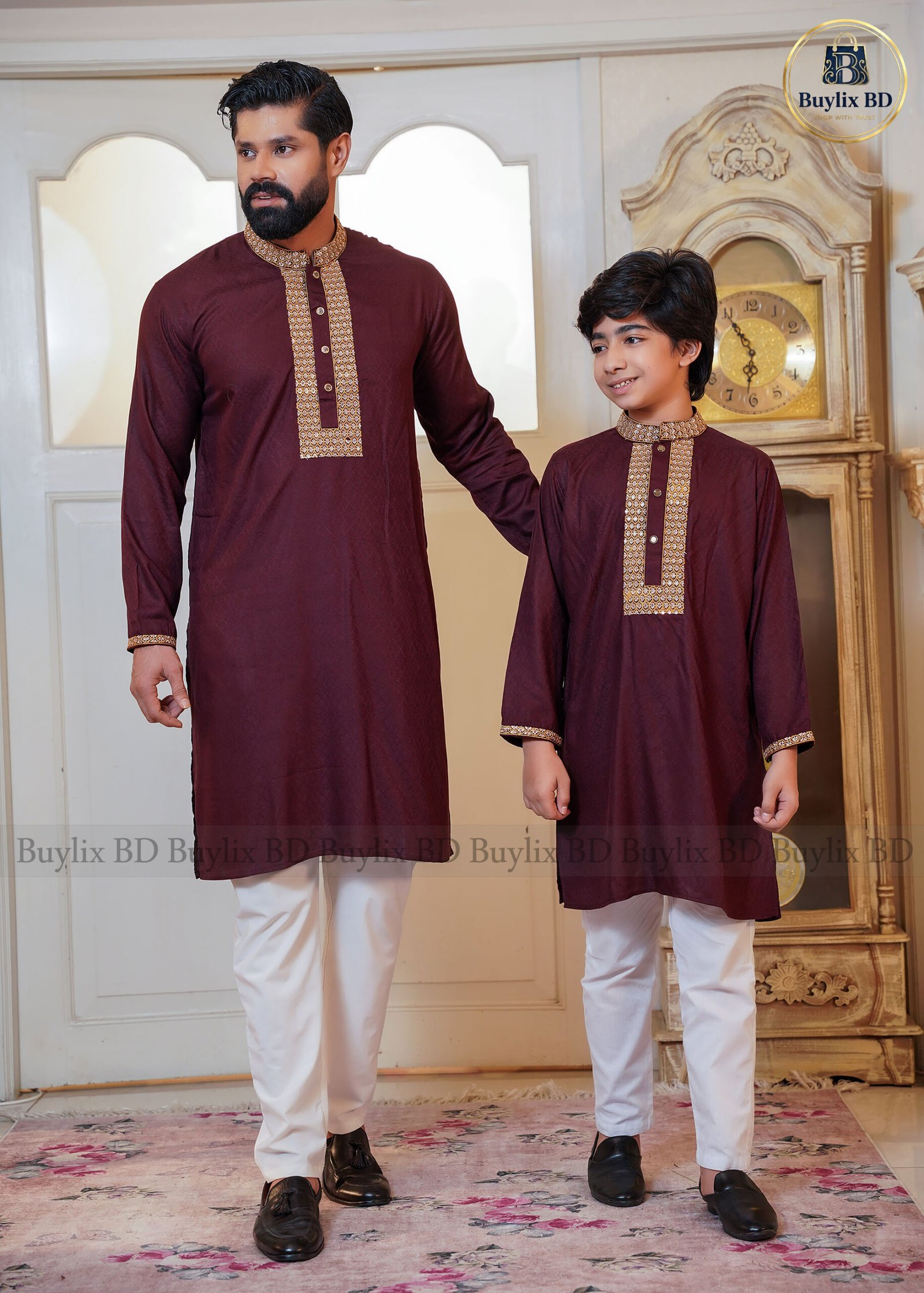 DSC03904 Father & Son Party Sequence Panjabi – Deep Maroon - Image 1