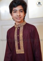 Father & Son Party Sequence Panjabi – Deep Maroon - Image 3