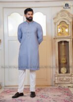 Luxury Sequence Men’s Panjabi – Sky Blue