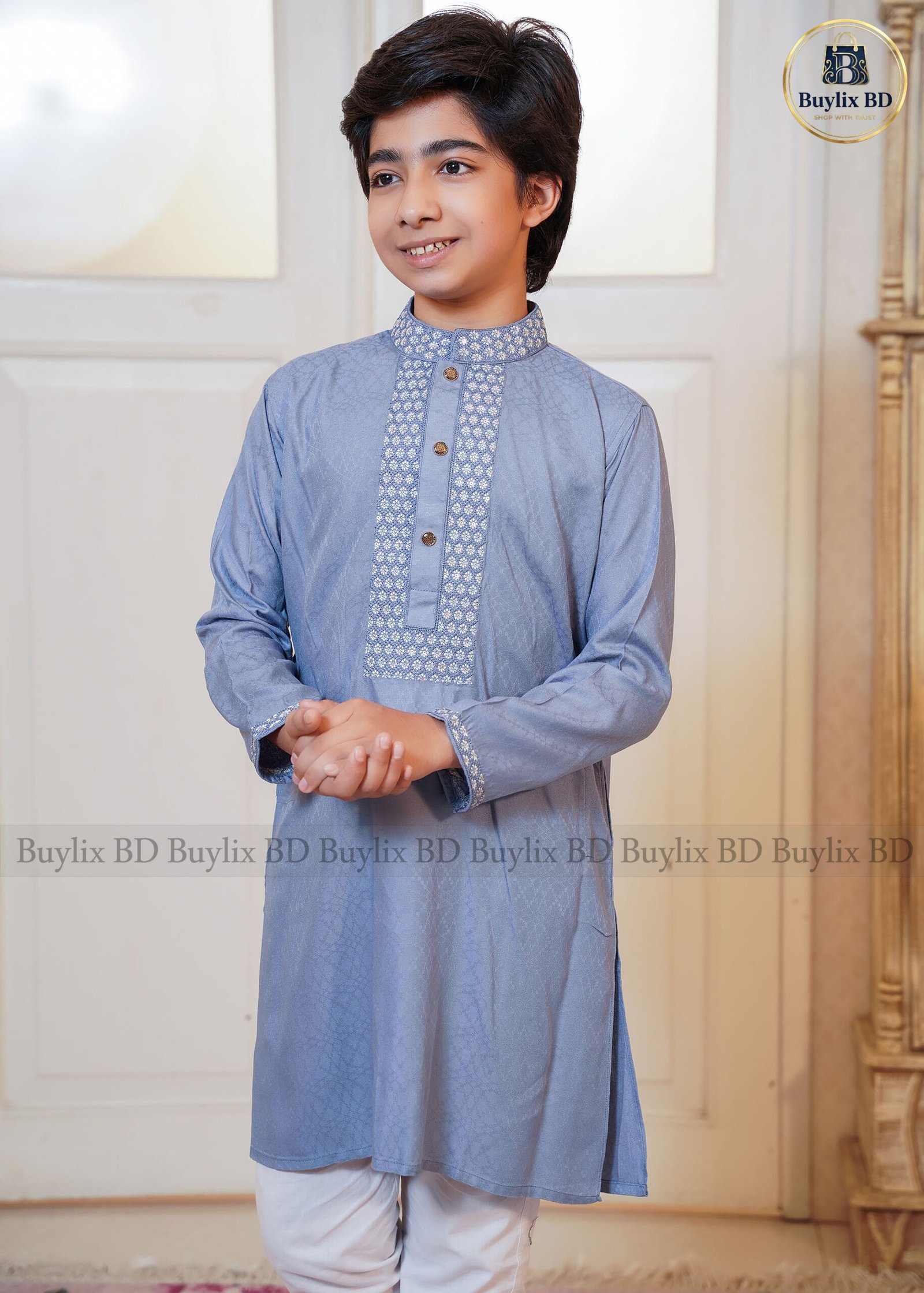 DSC03970 Kids Party Sequence Panjabi – Sky Blue - Image 1