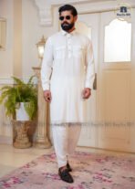 Sultan Men’s Embroidery Kabli Set – White