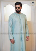 Premium AC Cotton Moroccan Style Jubba for Men | Elegant & Comfortable - Mint Green - Image 3