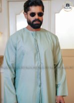 Premium AC Cotton Moroccan Style Jubba for Men | Elegant & Comfortable - Mint Green - Image 2