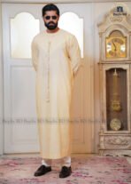 Premium AC Cotton Moroccan Style Jubba for Men | Elegant & Comfortable - Butter Cream