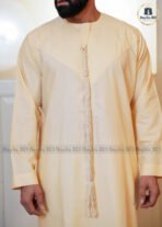 Premium AC Cotton Moroccan Style Jubba for Men | Elegant & Comfortable - Butter Cream - Image 3