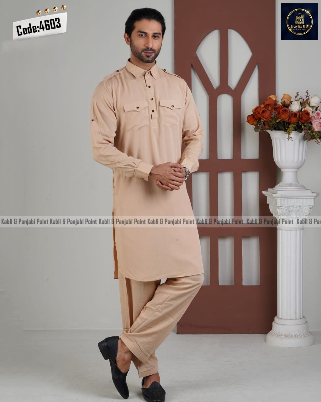 Traditional Men’s Kabli Set – Biscuit Traditional Men’s Kabli Set – Biscuit - Image 1