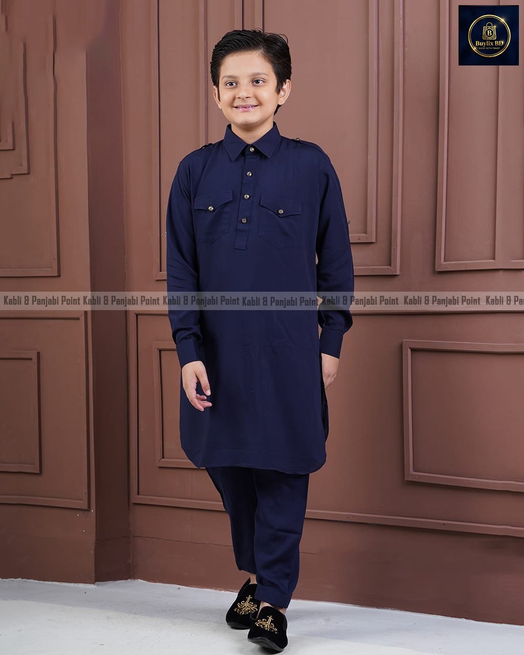 Traditional kids kabli – Deep Blue Traditional Kids Kabli Set – Deep Blue - Image 1