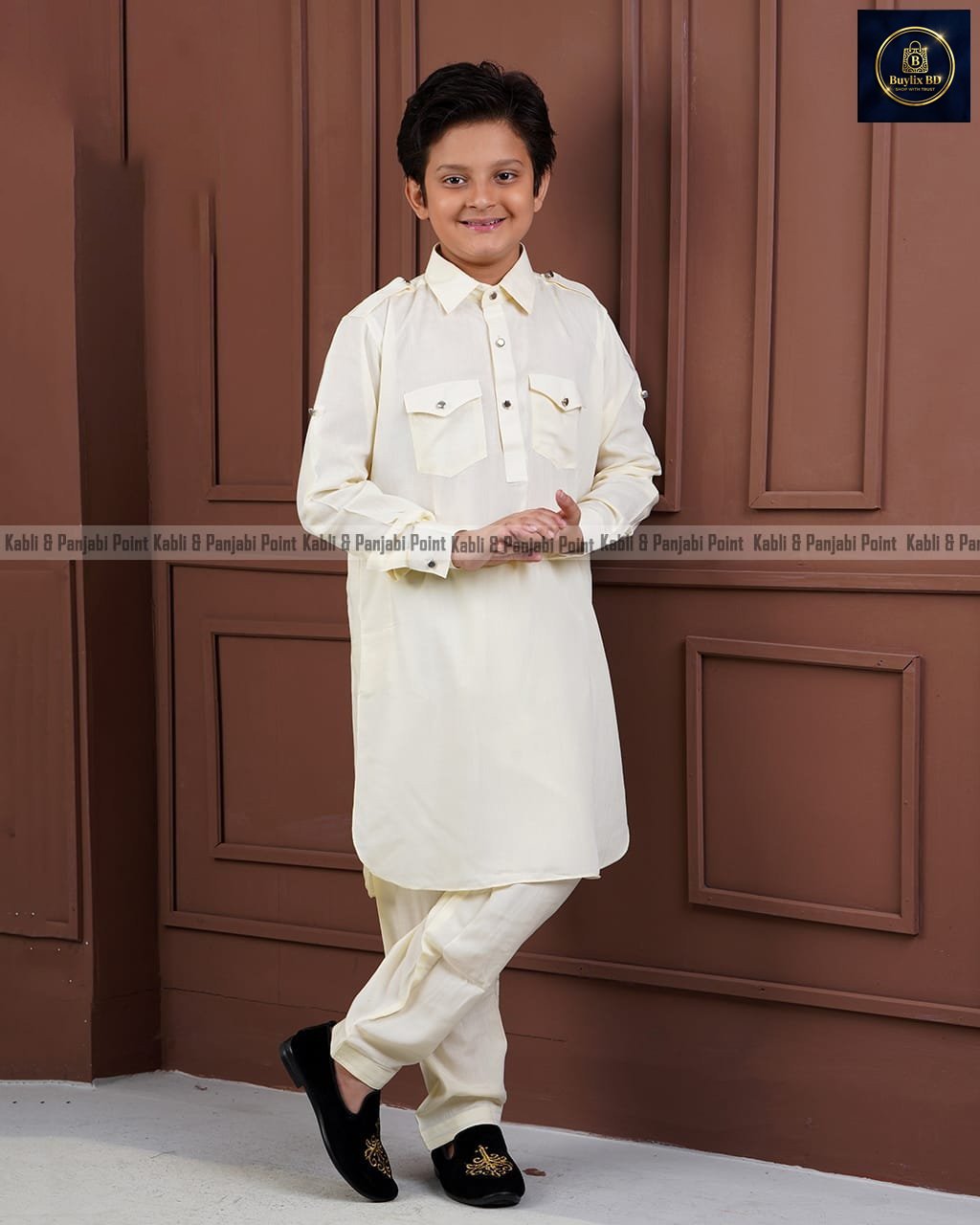 Traditional kids kabli – Off White Traditional Kids Kabli Set – Off White - Image 1