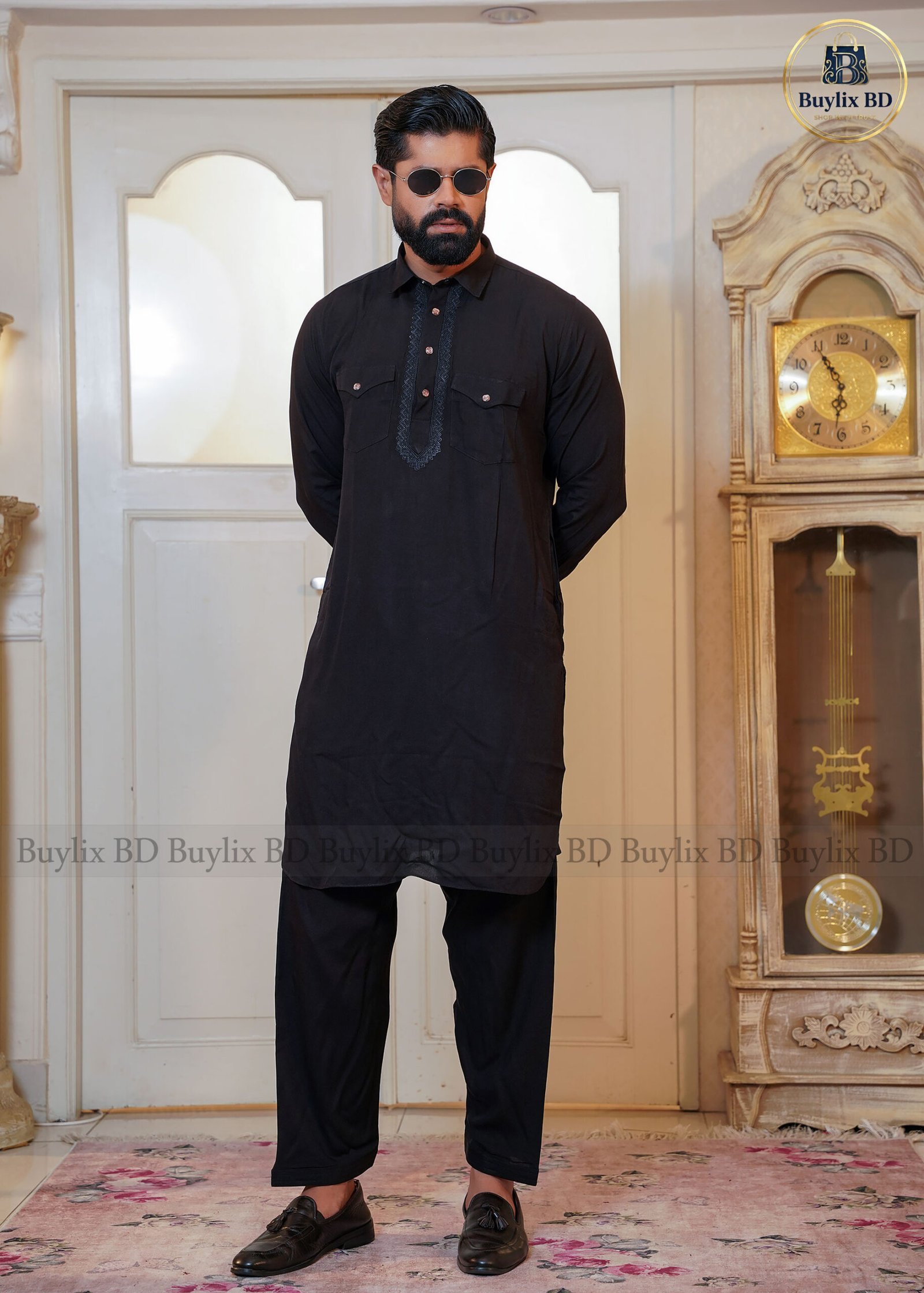 DSC04019-scaled-1.jpg Sultan Men’s Embroidery Kabli Set – Black - Image 1