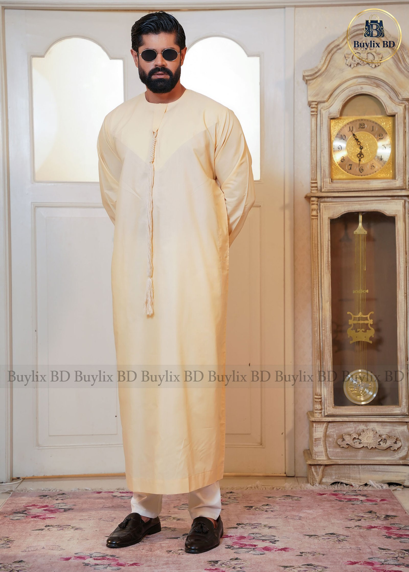 DSC04088-scaled-1.jpg Premium AC Cotton Moroccan Style Jubba for Men | Elegant & Comfortable - Butter Cream - Image 1
