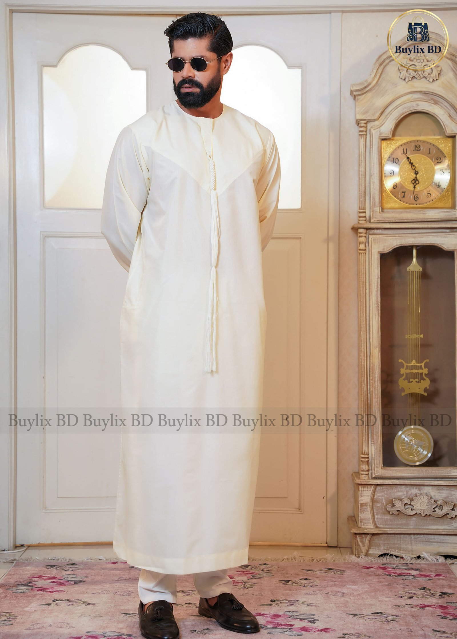 DSC04100-scaled-1.jpg Premium AC Cotton Moroccan Style Jubba for Men | Elegant & Comfortable - Ivory Cream - Image 1