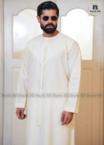 Premium AC Cotton Moroccan Style Jubba for Men | Elegant & Comfortable - Ivory Cream - Image 3