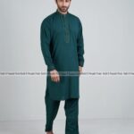 Exclusive Men’s Embroidered Kabli Set – Bottle Green