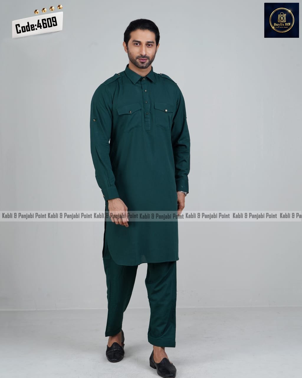 Traditional-Mens-Kabli-Set-–-Deep-Green-1.jpg Traditional Men’s Kabli Set – Deep Green - Image 1