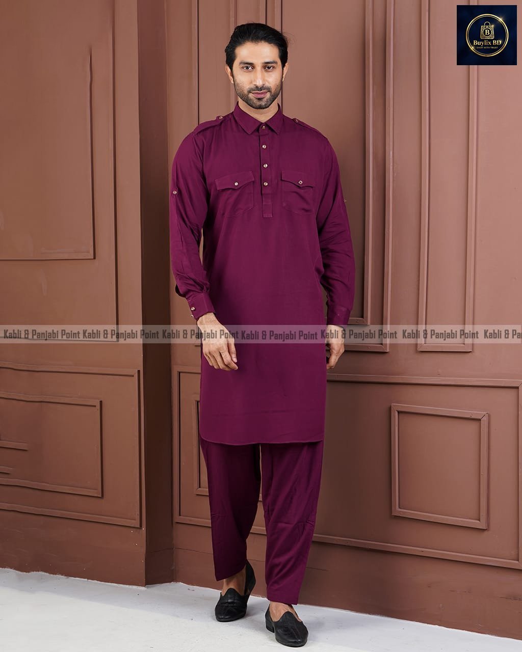 Traditional-Mens-Kabli-Set-–-Deep-meroon-1.jpg Traditional Men’s Kabli Set – Deep Meroon - Image 1